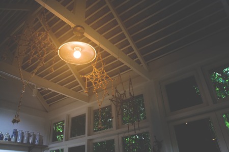 Vintage lamp, Bulb decorative in cottage homeの写真素材