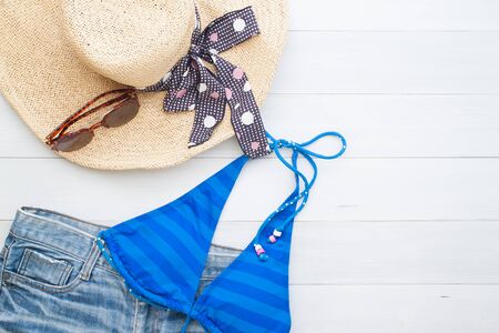 Girl items for summer vacation, Top viewの写真素材
