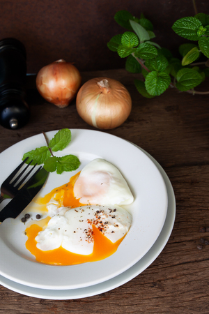 Poached eggs, Healthy and high protein food, Nutrition breakfastの写真素材