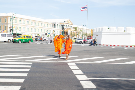 Bangkok, Thailand - April 16, 2019 : Two monks walking on the street.  Life in Bangkok, Thailandのeditorial素材
