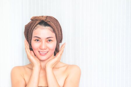 Beautiful woman feeling fresh with clean and healthy skin. Beauty and Healthy conceptの写真素材