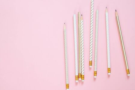 Luxury design pencil on pink pastel colour backgroundの写真素材