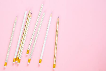Luxury design pencil on pink pastel colour backgroundの写真素材