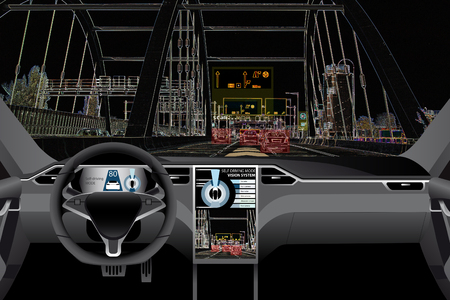 Self driving car on a road. Vision of the robotの写真素材