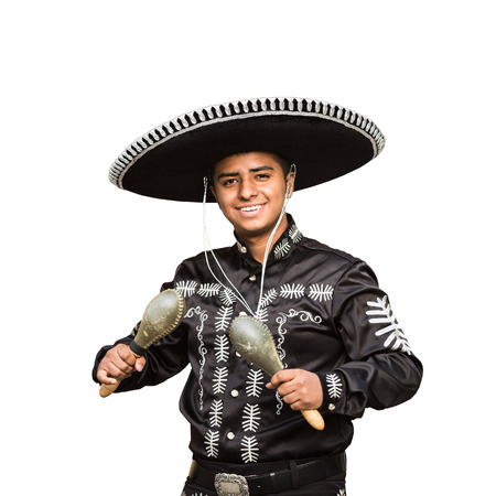 Mexican musician mariachi. Isolated on white backgroundの写真素材