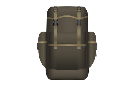 Realistic khaki backpack for hunting and travel. Isolated on white background. Vector illustration.のイラスト素材
