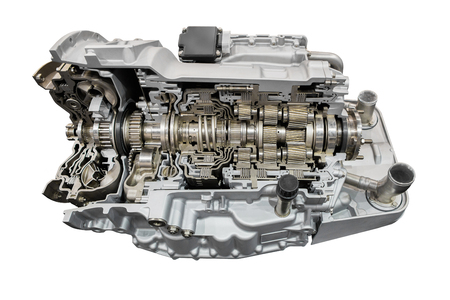 Automatic transmission with retarder in section. Isolated on white background.の写真素材