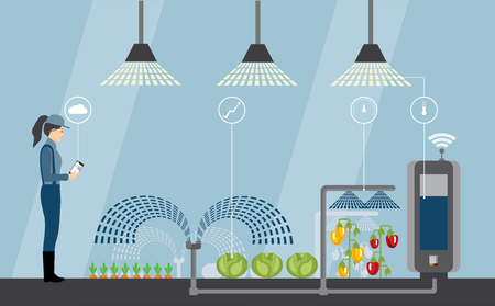 Internet of things in agriculture. Smart farm with wireless control.のイラスト素材