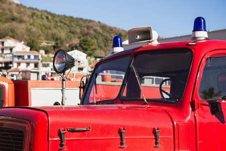 Close-up of a retro fire truck cabin