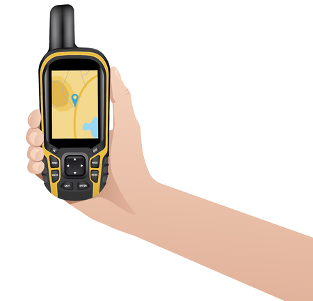 Hand with realistic GPS navigator device isolated on white backgroundのイラスト素材
