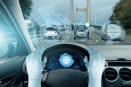 Robot driven autonomous carの写真素材