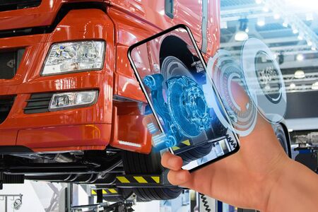 Repairing a truck with augmented realityの写真素材