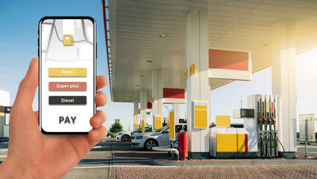 Mobile application for contactless payment at a gas stationの写真素材