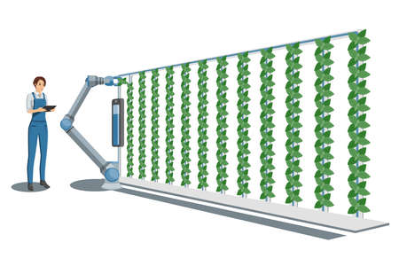 Greenhouse with wireless control. Digital transformation in agriculture and smart farming. Vector illustrationのイラスト素材