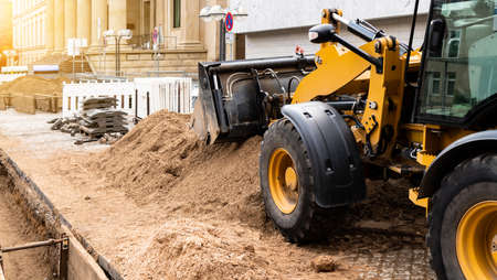 Yellow Construction bulldozer at work