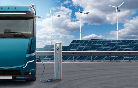 Electric truck with charging stationの写真素材