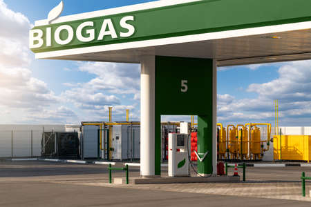 Biogas filling station. Carbon neutral transportation concept