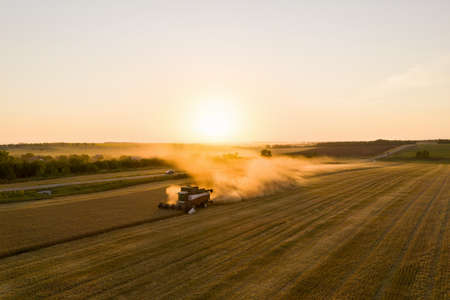 Combine harvester. Aerial viewの写真素材