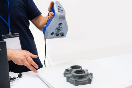 Engineer scans the detail with 3D scanner