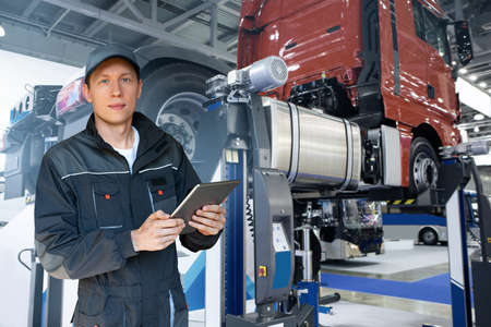 Serviceman with truckの写真素材