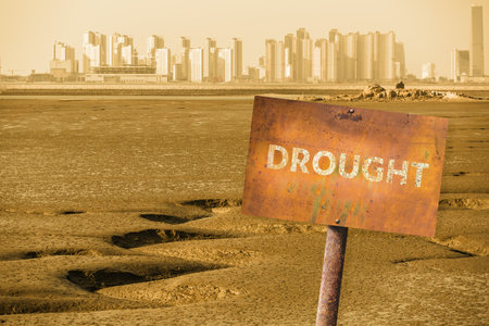 Rusty sign with the inscription DROUGHTの写真素材