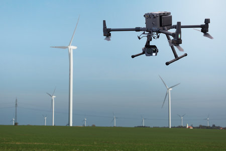 Industrial drone inspects wind turbines