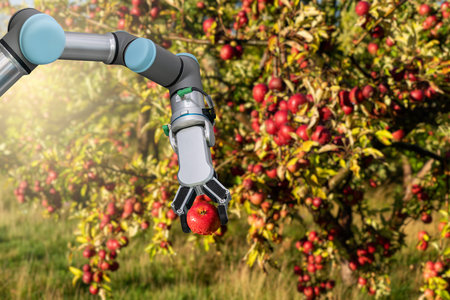Robot arm is working in the smart farm. Digital transformation of farming.の写真素材