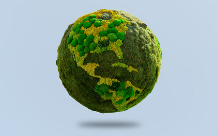 Green planet Earth from natural moss. Symbol of sustainable development and renewable energyの写真素材