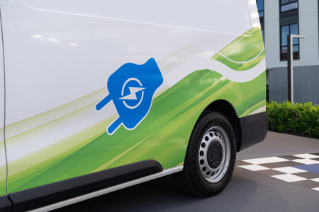 Electric delivery van close upの写真素材