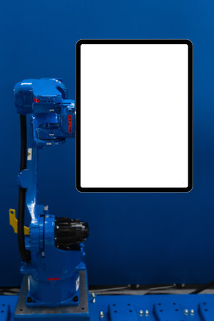 Robot arm with digital tabletの写真素材