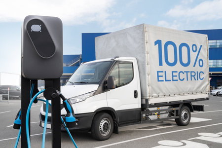 Electric truck with charging station. Concept.の写真素材
