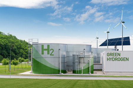 Green Hydrogen factory concept. Hydrogen production from renewable energy sources. High quality photoの写真素材