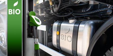 Biofuel filling station on a background of a truck tank. High quality photoの写真素材