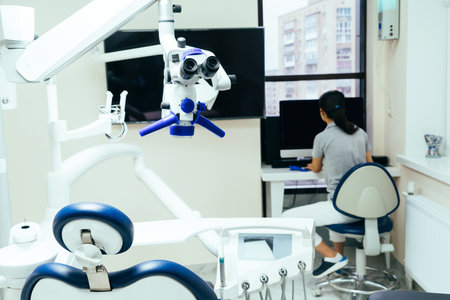 Dental microscope in the dentist's office.の写真素材