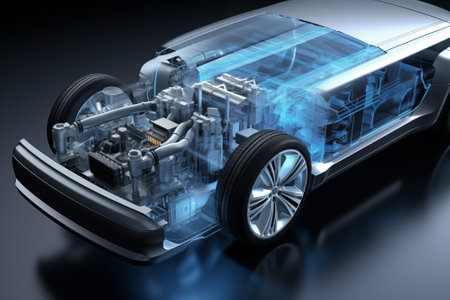 Hydrogen fuel cell car chassis concept. Clean transportation.の素材