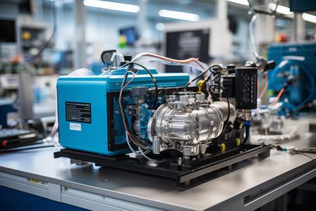 Futuristic hydrogen fuel cell engine. Source of clean energy.の素材
