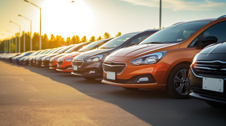 Cars in a row. Used car sales.の素材