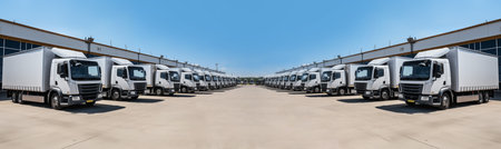 White trucks in a rows. Fleet conceptの素材