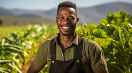 Portrait oh smiling black farmer in fieldの素材