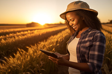 Black female farmer with a digital tabletの素材