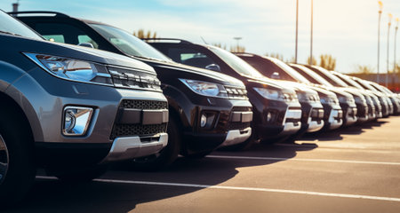 Cars are parked in a row.の素材