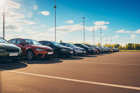 Cars are parked in a row.の素材