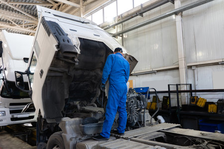 Truck repair service. Maintenance workshop.の写真素材