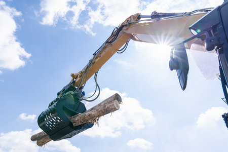 Loading of timber. Loader close up.の写真素材