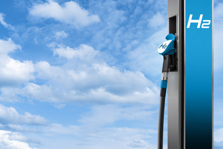 Hydrogen filling station on a background of blue skyの写真素材
