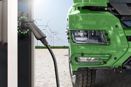 Electric truck with charging station. Conceptの写真素材