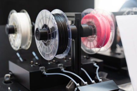 Coils with plastic polymer for 3D printerの写真素材