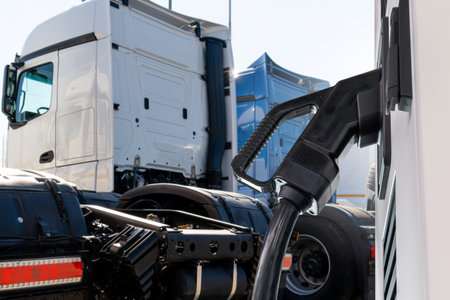 Electric vehicles charging station on a background of a trucks