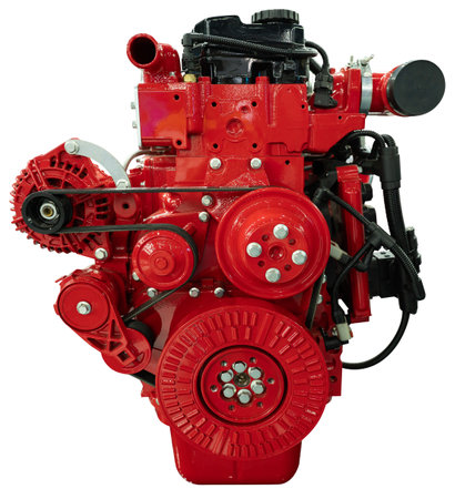 Red diesel engine isolated on white background.