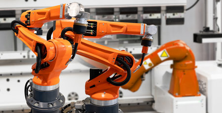 Automatic welding robots on a smart factory.